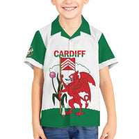 Personalised Wales Cardiff Capital Family Matching Off Shoulder Maxi Dress and Hawaiian Shirt Welsh Dragon Glamorgan Flag Style - Wonder Print Shop