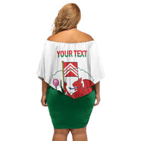 Personalised Wales Cardiff Capital Family Matching Off Shoulder Short Dress and Hawaiian Shirt Welsh Dragon Glamorgan Flag Style - Wonder Print Shop