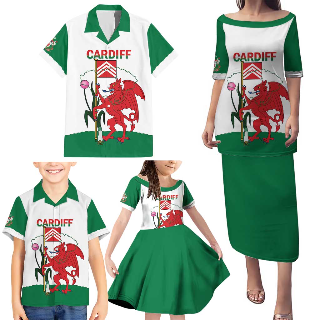 Personalised Wales Cardiff Capital Family Matching Puletasi and Hawaiian Shirt Welsh Dragon Glamorgan Flag Style - Wonder Print Shop