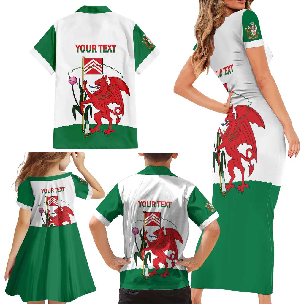 Personalised Wales Cardiff Capital Family Matching Short Sleeve Bodycon Dress and Hawaiian Shirt Welsh Dragon Glamorgan Flag Style - Wonder Print Shop