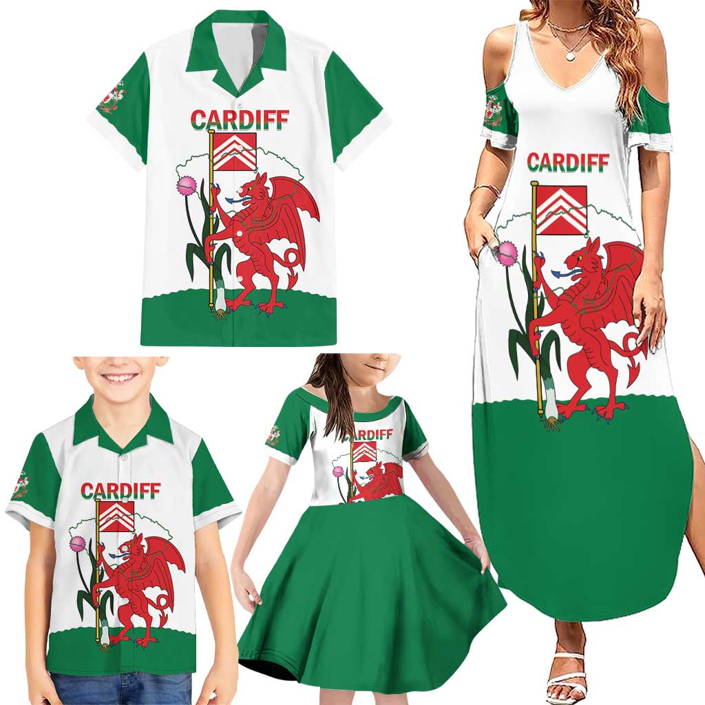 Personalised Wales Cardiff Capital Family Matching Summer Maxi Dress and Hawaiian Shirt Welsh Dragon Glamorgan Flag Style - Wonder Print Shop