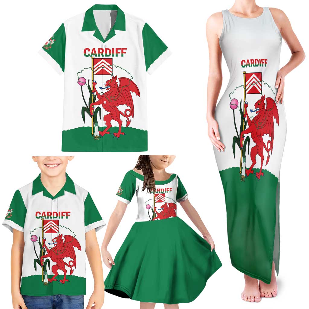 Personalised Wales Cardiff Capital Family Matching Tank Maxi Dress and Hawaiian Shirt Welsh Dragon Glamorgan Flag Style - Wonder Print Shop