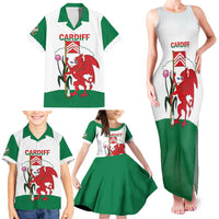 Personalised Wales Cardiff Capital Family Matching Tank Maxi Dress and Hawaiian Shirt Welsh Dragon Glamorgan Flag Style - Wonder Print Shop
