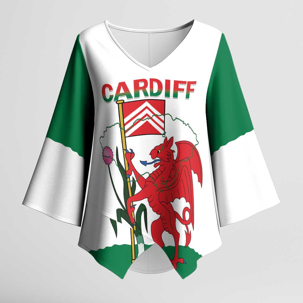 Personalised Wales Cardiff Capital Kimono Sleeve Blouse Welsh Dragon Glamorgan Flag Style - Wonder Print Shop