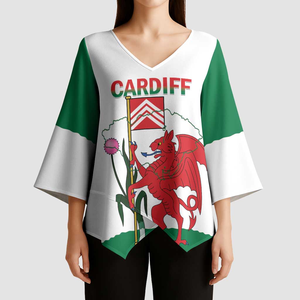 Personalised Wales Cardiff Capital Kimono Sleeve Blouse Welsh Dragon Glamorgan Flag Style - Wonder Print Shop