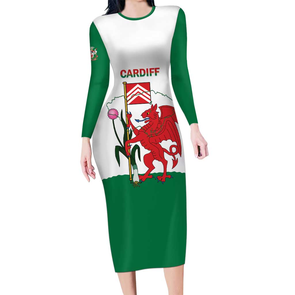 Personalised Wales Cardiff Capital Long Sleeve Bodycon Dress Welsh Dragon Glamorgan Flag Style - Wonder Print Shop