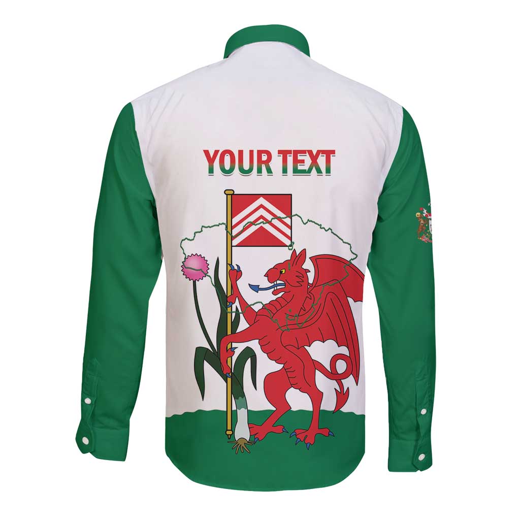Personalised Wales Cardiff Capital Long Sleeve Button Shirt Welsh Dragon Glamorgan Flag Style - Wonder Print Shop