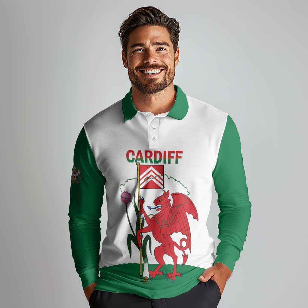 Personalised Wales Cardiff Capital Long Sleeve Polo Shirt Welsh Dragon Glamorgan Flag Style - Wonder Print Shop