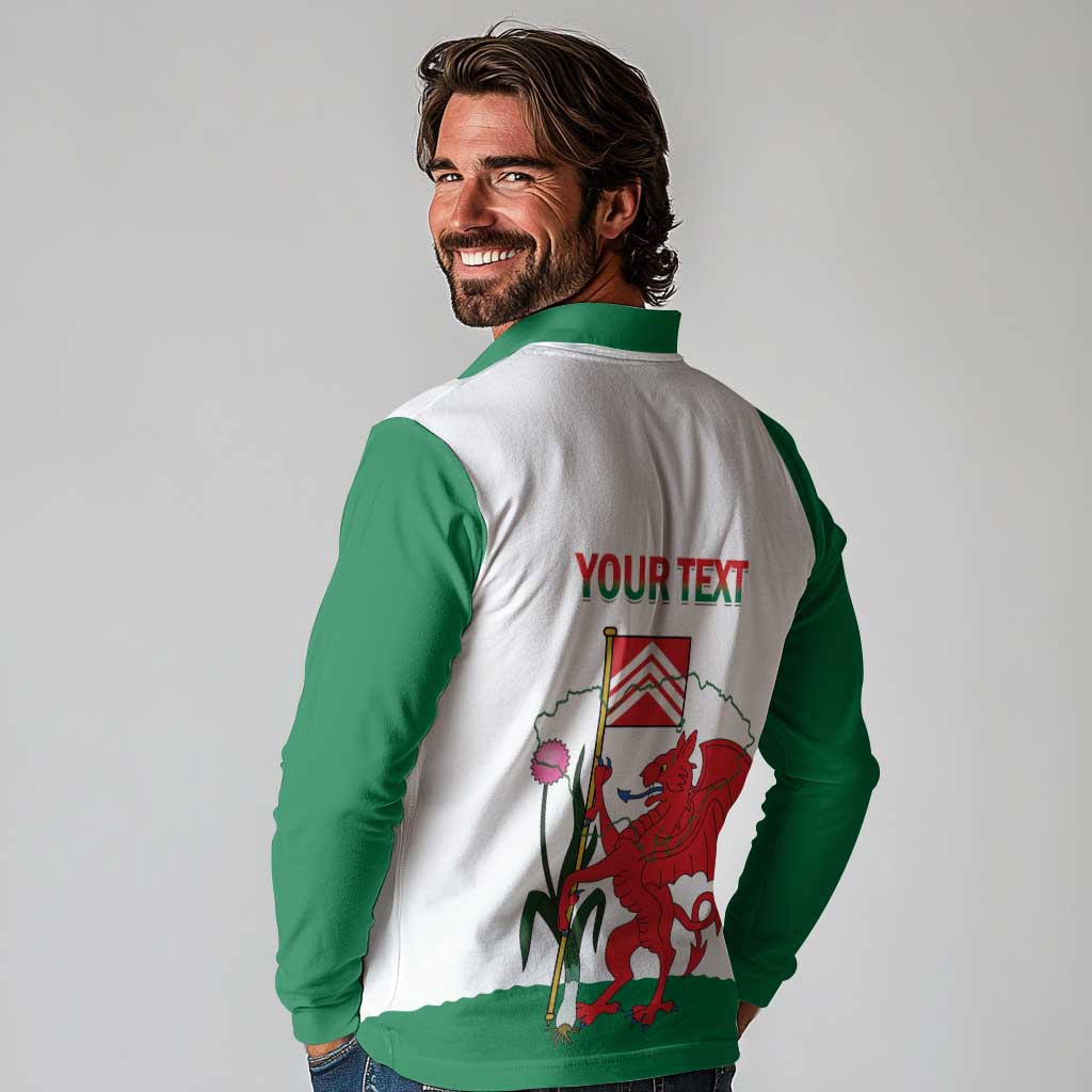 Personalised Wales Cardiff Capital Long Sleeve Polo Shirt Welsh Dragon Glamorgan Flag Style - Wonder Print Shop