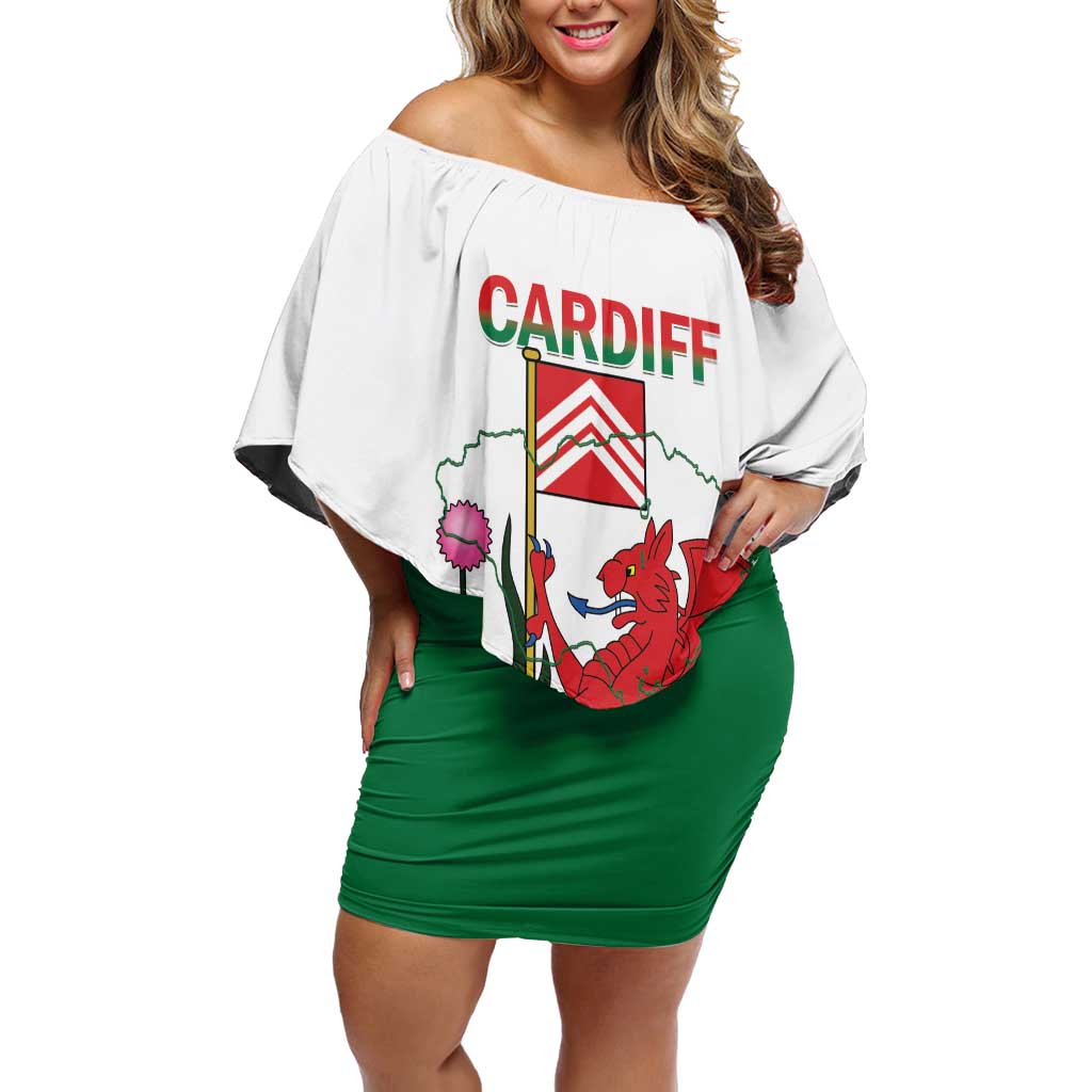 Personalised Wales Cardiff Capital Off Shoulder Short Dress Welsh Dragon Glamorgan Flag Style - Wonder Print Shop