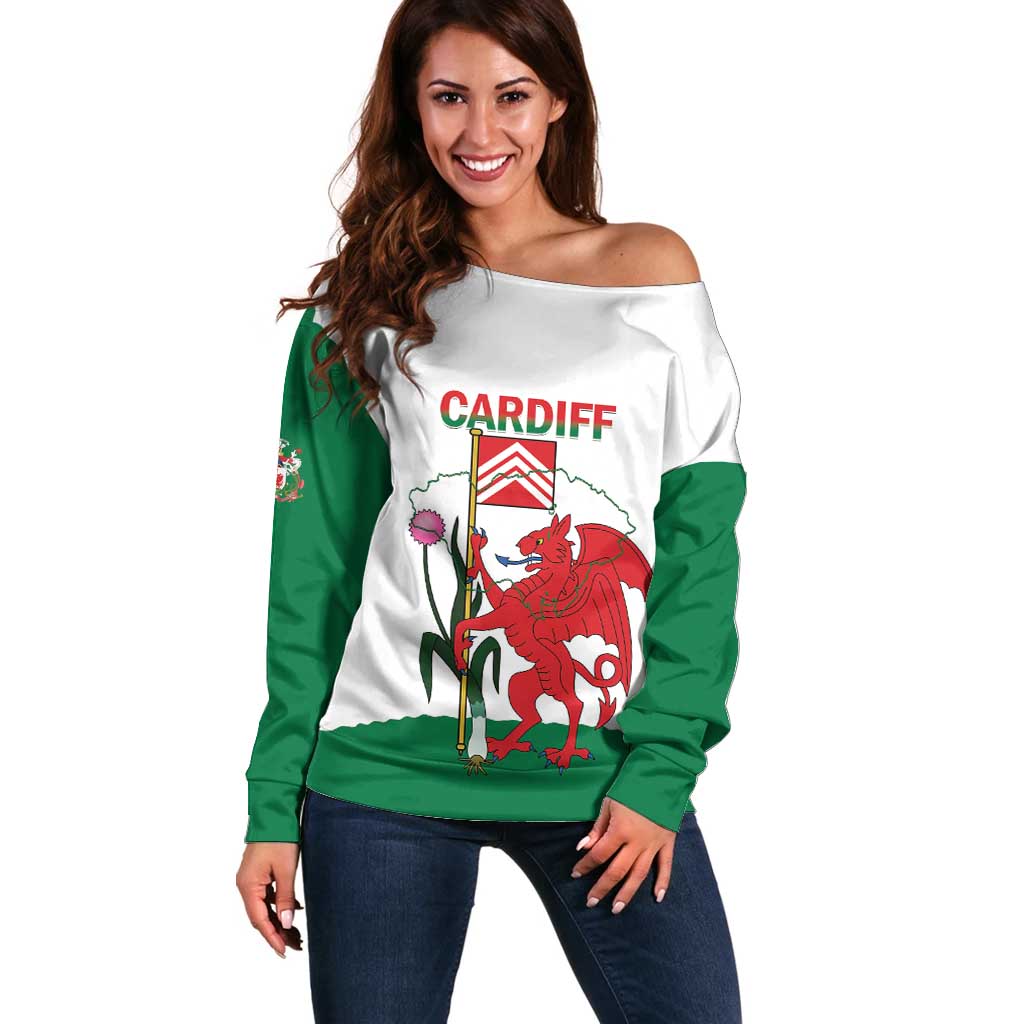 Personalised Wales Cardiff Capital Off Shoulder Sweater Welsh Dragon Glamorgan Flag Style - Wonder Print Shop