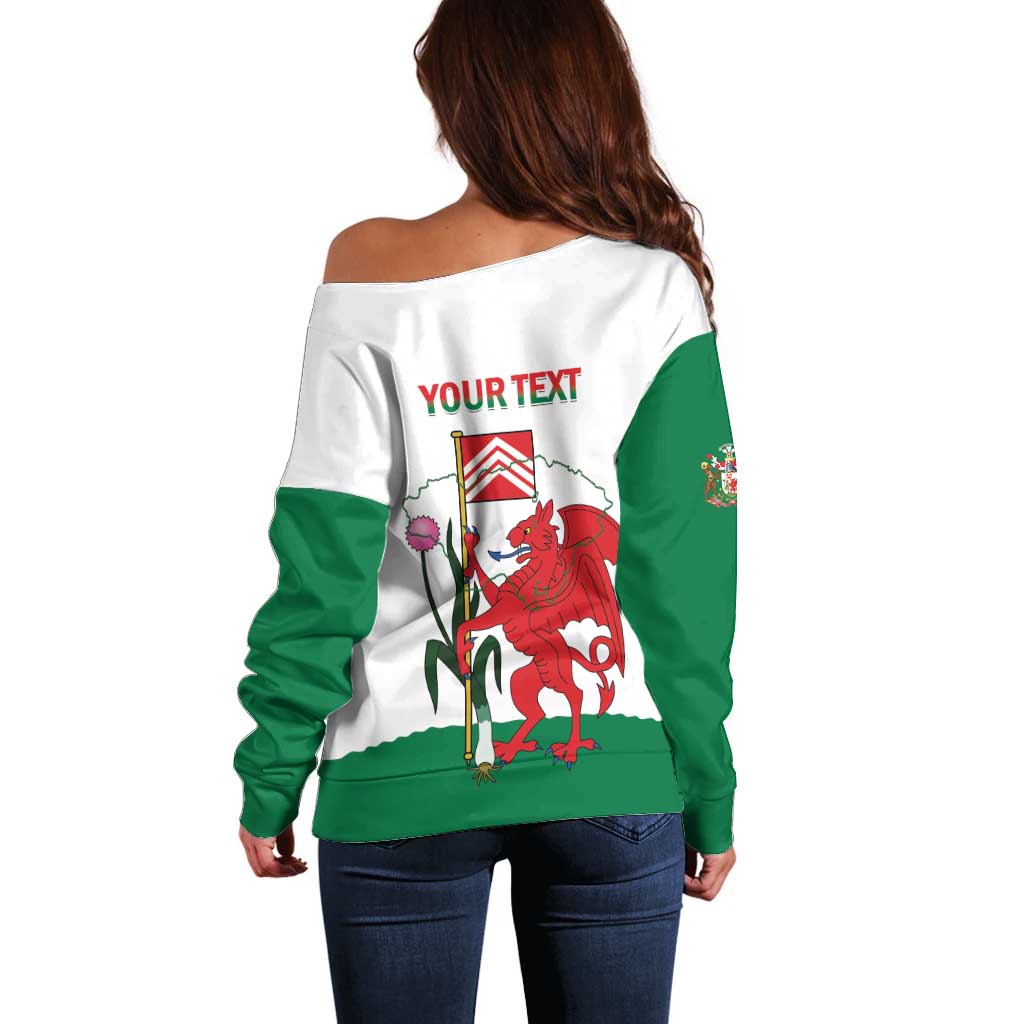 Personalised Wales Cardiff Capital Off Shoulder Sweater Welsh Dragon Glamorgan Flag Style - Wonder Print Shop