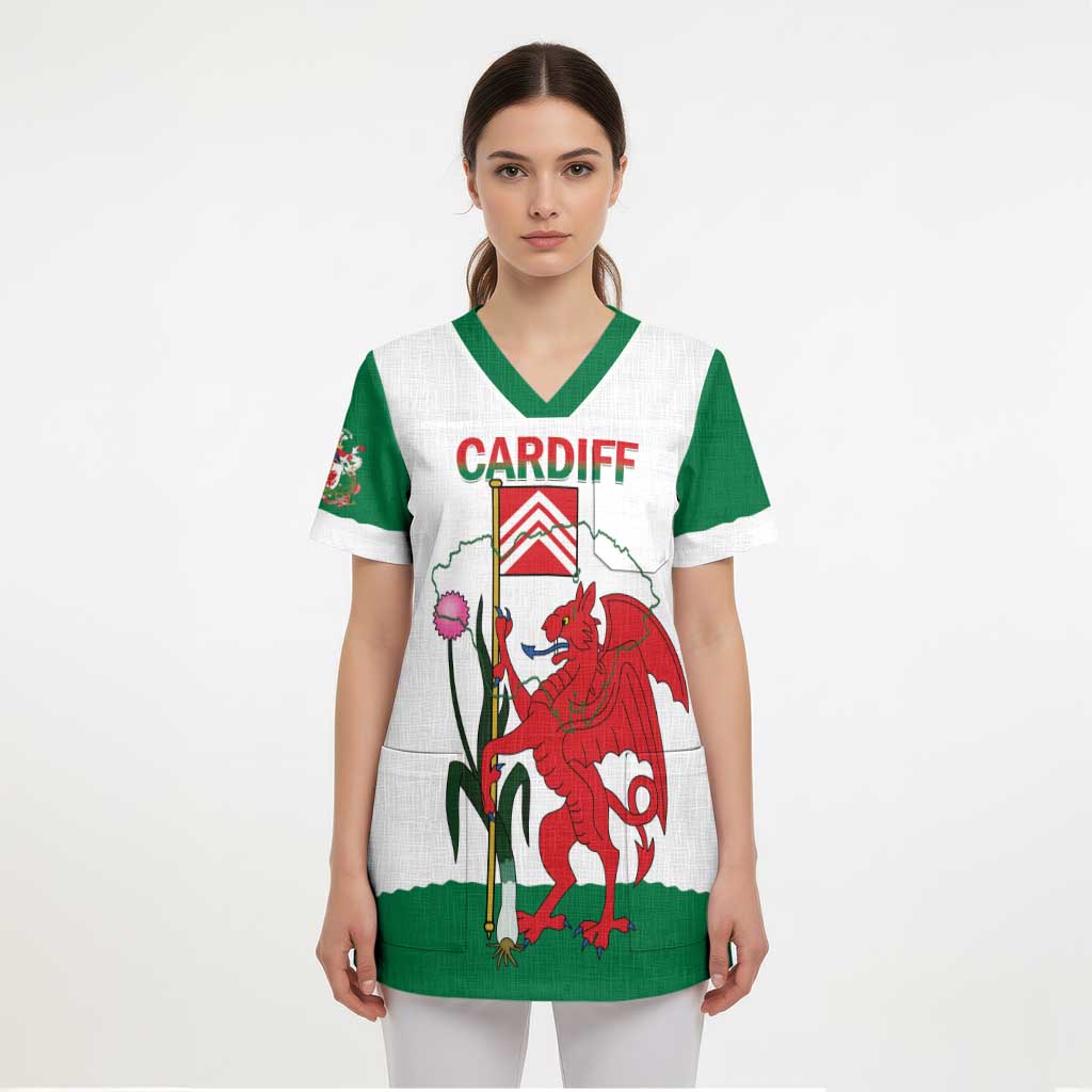 Personalised Wales Cardiff Capital Scrub Top Welsh Dragon Glamorgan Flag Style - Wonder Print Shop
