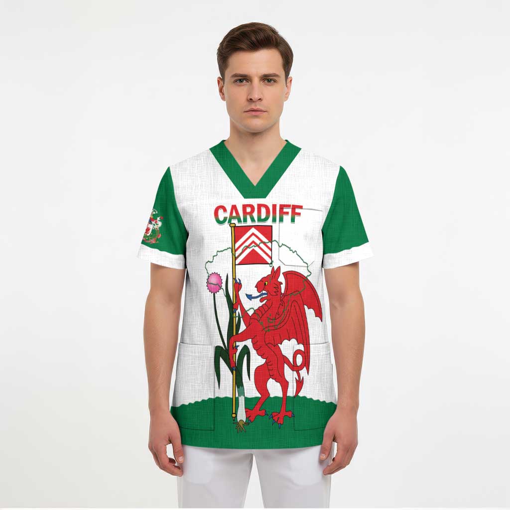 Personalised Wales Cardiff Capital Scrub Top Welsh Dragon Glamorgan Flag Style - Wonder Print Shop