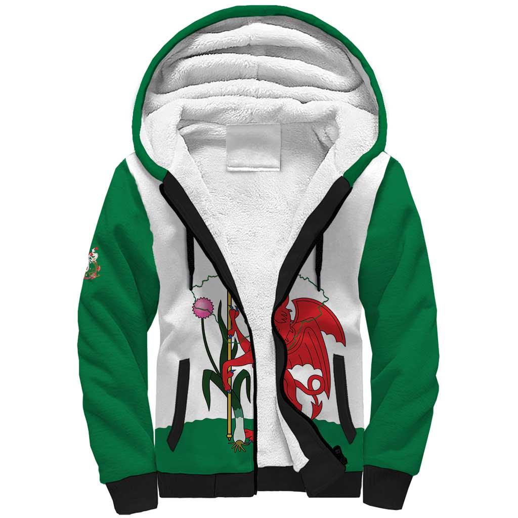 Personalised Wales Cardiff Capital Sherpa Hoodie Welsh Dragon Glamorgan Flag Style - Wonder Print Shop