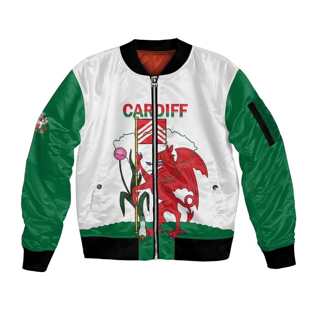 Personalised Wales Cardiff Capital Sleeve Zip Bomber Jacket Welsh Dragon Glamorgan Flag Style - Wonder Print Shop
