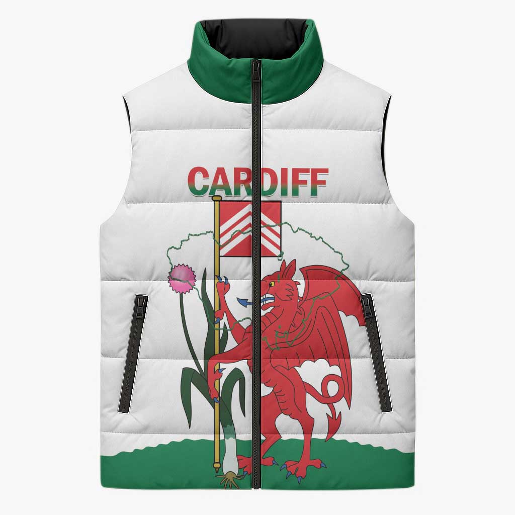 Personalised Wales Cardiff Capital Sleeveless Puffer Jacket Welsh Dragon Glamorgan Flag Style - Wonder Print Shop