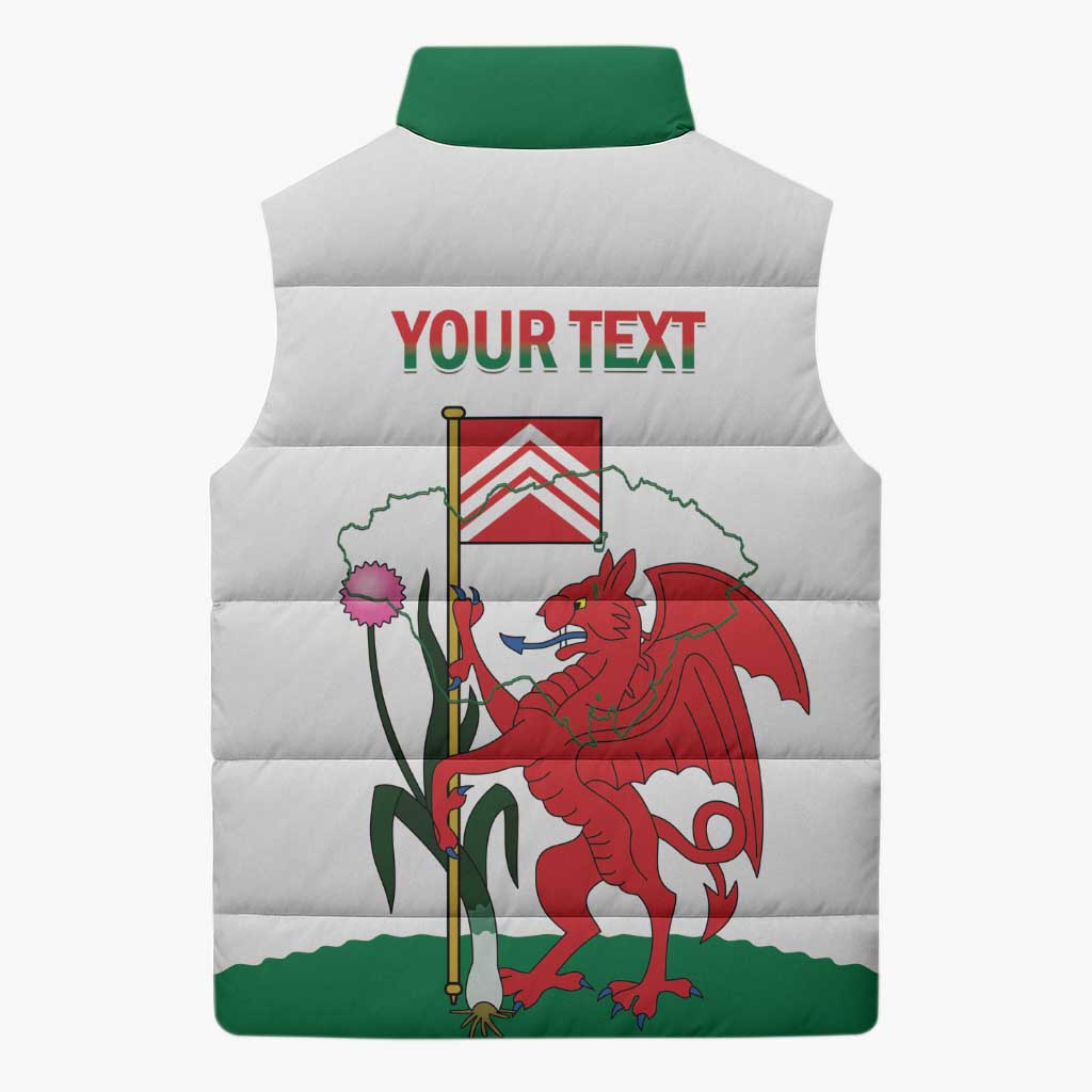 Personalised Wales Cardiff Capital Sleeveless Puffer Jacket Welsh Dragon Glamorgan Flag Style - Wonder Print Shop