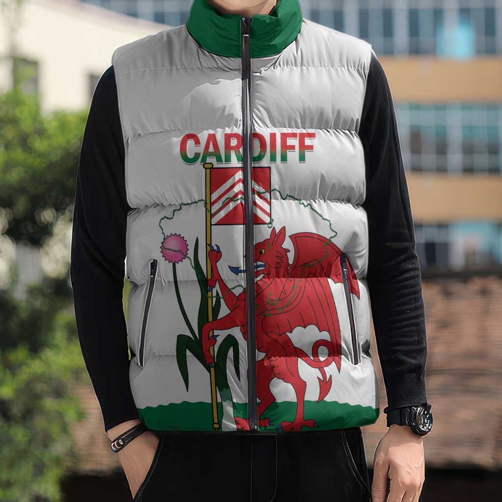 Personalised Wales Cardiff Capital Sleeveless Puffer Jacket Welsh Dragon Glamorgan Flag Style - Wonder Print Shop