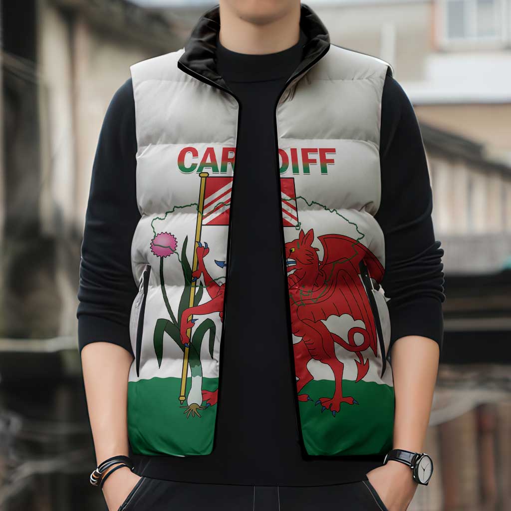 Personalised Wales Cardiff Capital Sleeveless Puffer Jacket Welsh Dragon Glamorgan Flag Style - Wonder Print Shop