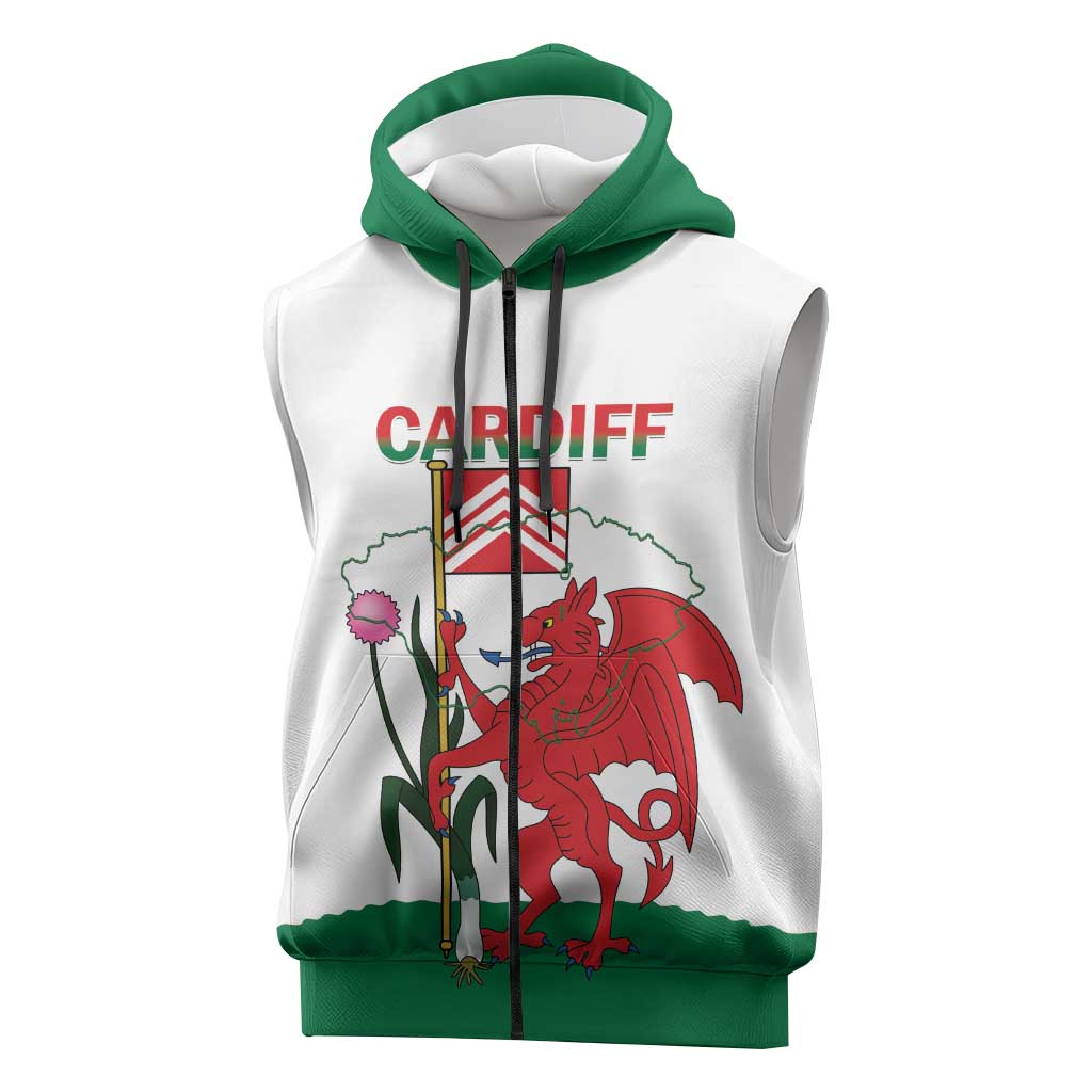 Personalised Wales Cardiff Capital Sleeveless Zip Hoodie Welsh Dragon Glamorgan Flag Style - Wonder Print Shop