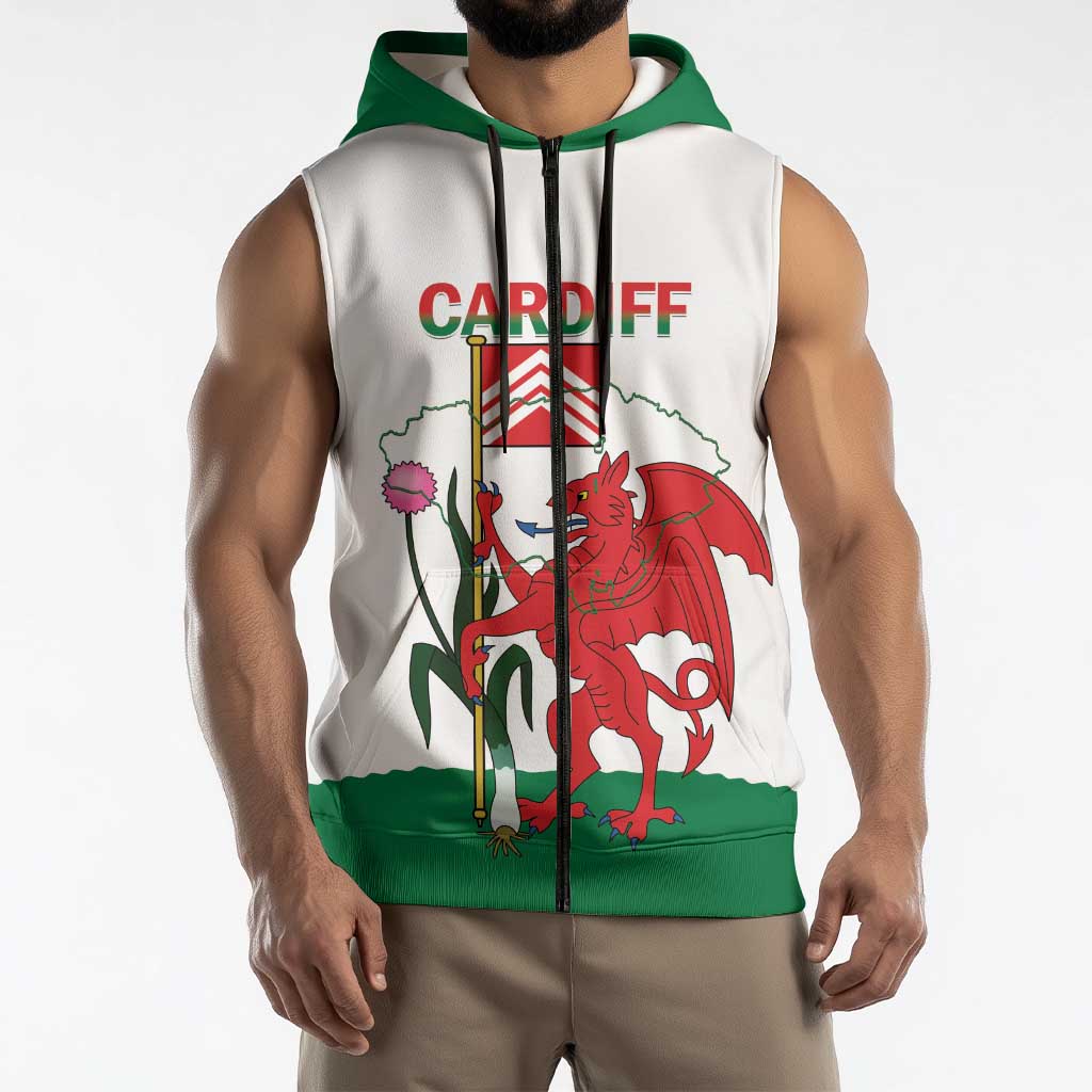 Personalised Wales Cardiff Capital Sleeveless Zip Hoodie Welsh Dragon Glamorgan Flag Style - Wonder Print Shop