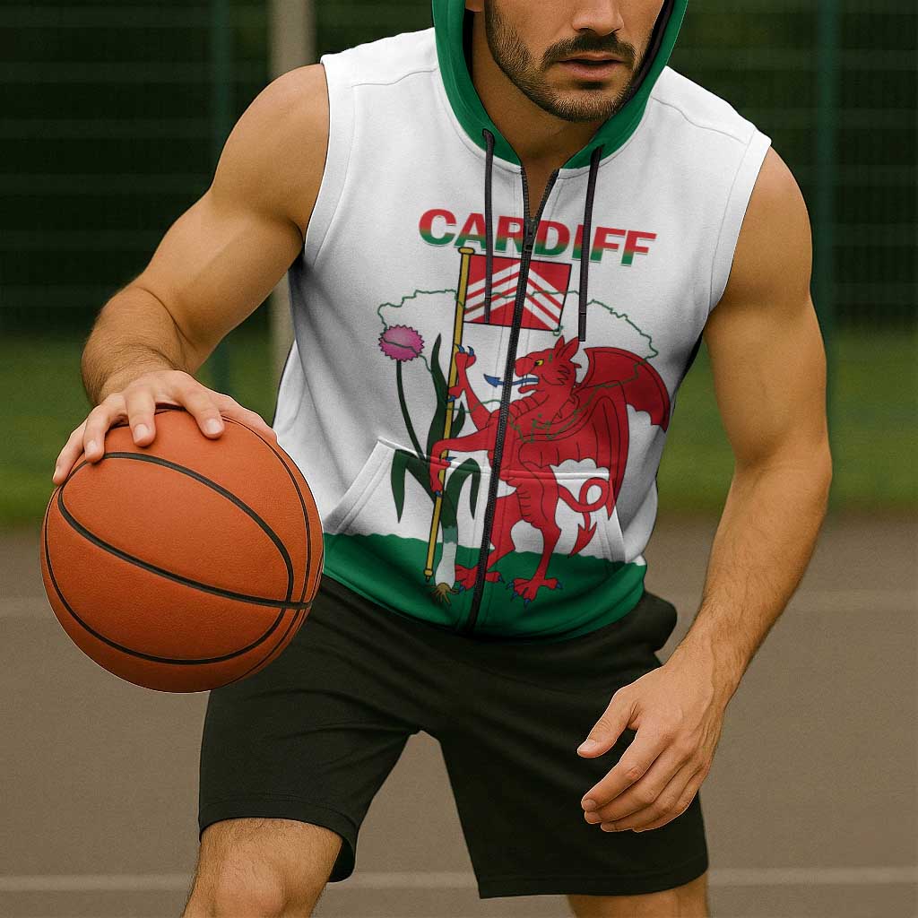 Personalised Wales Cardiff Capital Sleeveless Zip Hoodie Welsh Dragon Glamorgan Flag Style - Wonder Print Shop