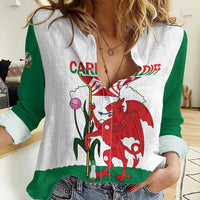 Personalised Wales Cardiff Capital Women Casual Shirt Welsh Dragon Glamorgan Flag Style - Wonder Print Shop
