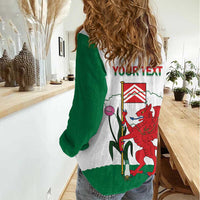 Personalised Wales Cardiff Capital Women Casual Shirt Welsh Dragon Glamorgan Flag Style - Wonder Print Shop