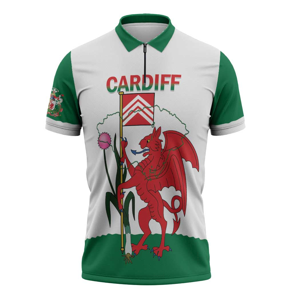 Personalised Wales Cardiff Capital Zipper Polo Shirt Welsh Dragon Glamorgan Flag Style - Wonder Print Shop