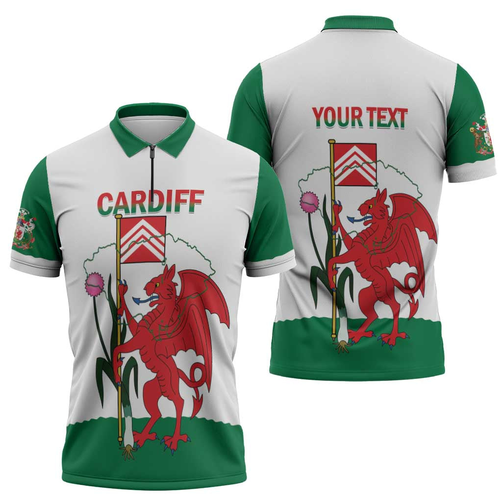 Personalised Wales Cardiff Capital Zipper Polo Shirt Welsh Dragon Glamorgan Flag Style - Wonder Print Shop