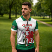 Personalised Wales Cardiff Capital Zipper Polo Shirt Welsh Dragon Glamorgan Flag Style - Wonder Print Shop