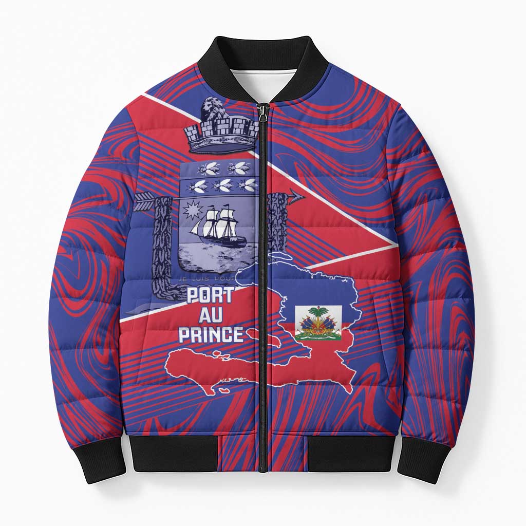 Port-au-Prince Afro-Haitians Bomber Puffer Jacket Ayiti Map Pòtoprens Flag Color - Wonder Print Shop