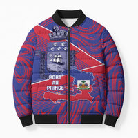 Port-au-Prince Afro-Haitians Bomber Puffer Jacket Ayiti Map Pòtoprens Flag Color - Wonder Print Shop
