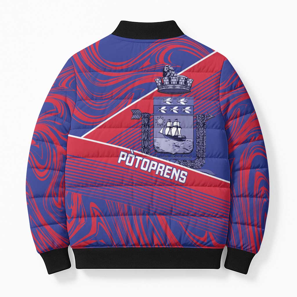 Port-au-Prince Afro-Haitians Bomber Puffer Jacket Ayiti Map Pòtoprens Flag Color - Wonder Print Shop
