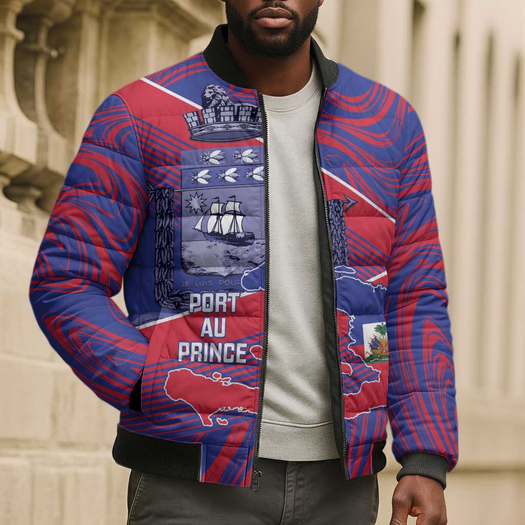 Port-au-Prince Afro-Haitians Bomber Puffer Jacket Ayiti Map Pòtoprens Flag Color - Wonder Print Shop