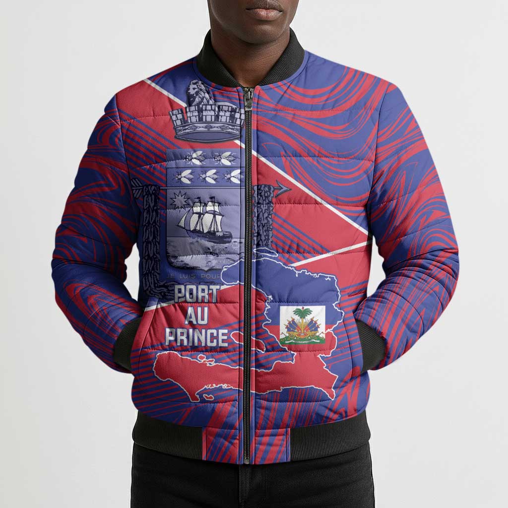 Port-au-Prince Afro-Haitians Bomber Puffer Jacket Ayiti Map Pòtoprens Flag Color - Wonder Print Shop