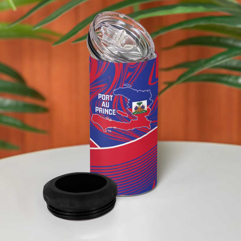 Port-au-Prince Afro-Haitians 4 in 1 Can Cooler Tumbler Ayiti Map Pòtoprens Flag Color - Wonder Print Shop