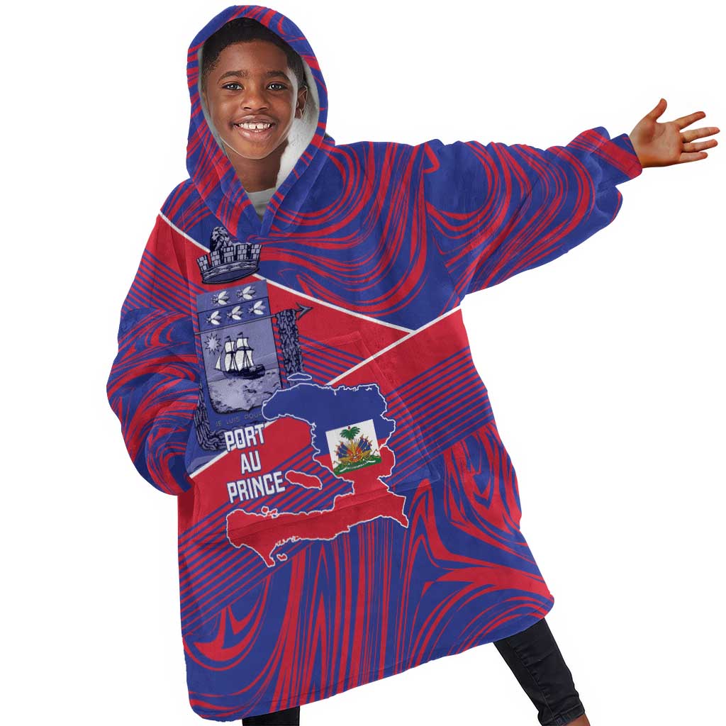 Port-au-Prince Afro-Haitians Kid Wearable Blanket Hoodie Ayiti Map Pòtoprens Flag Color - Wonder Print Shop