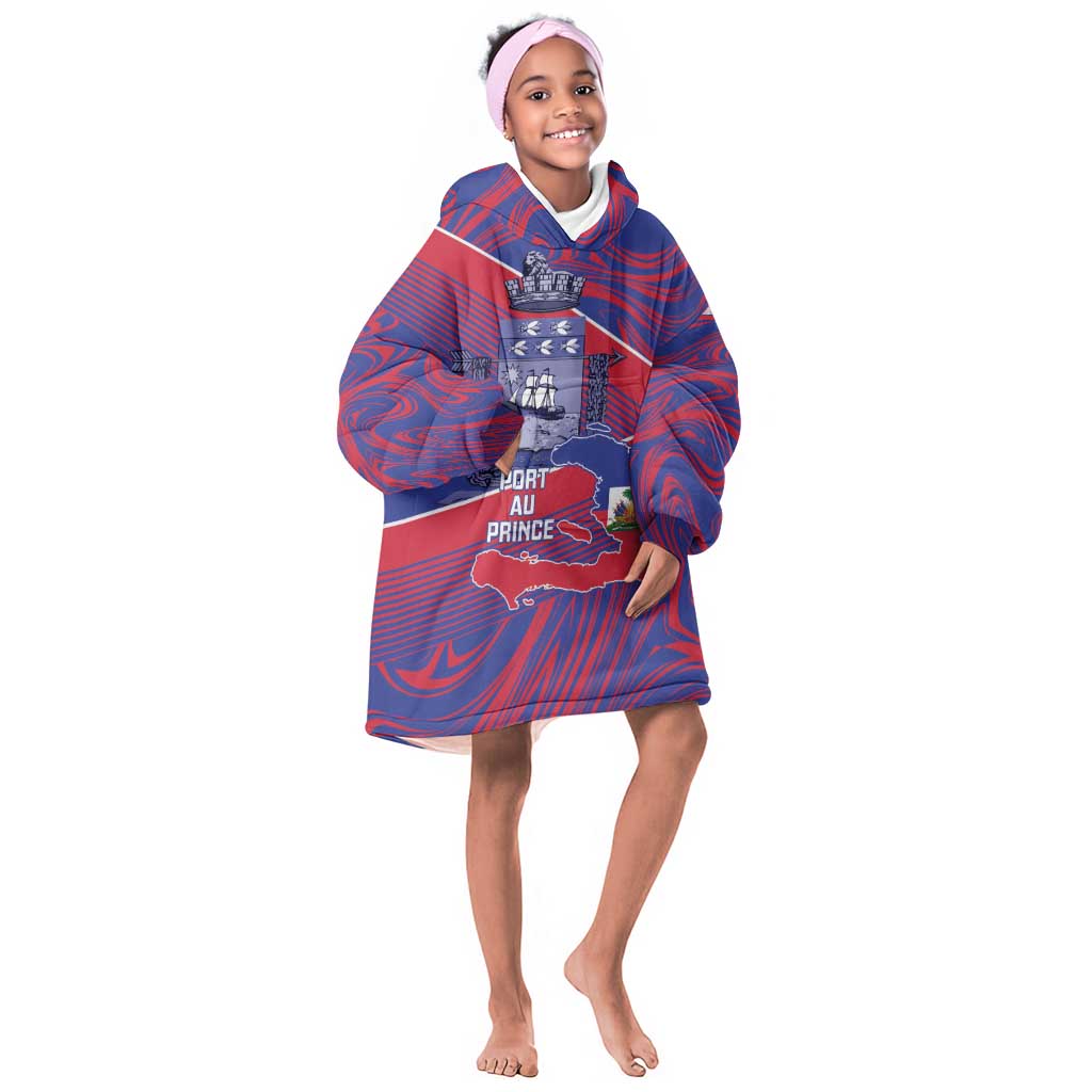 Port-au-Prince Afro-Haitians Kid Wearable Blanket Hoodie Ayiti Map Pòtoprens Flag Color - Wonder Print Shop