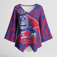 Port-au-Prince Afro-Haitians Kimono Sleeve Blouse Ayiti Map Pòtoprens Flag Color - Wonder Print Shop