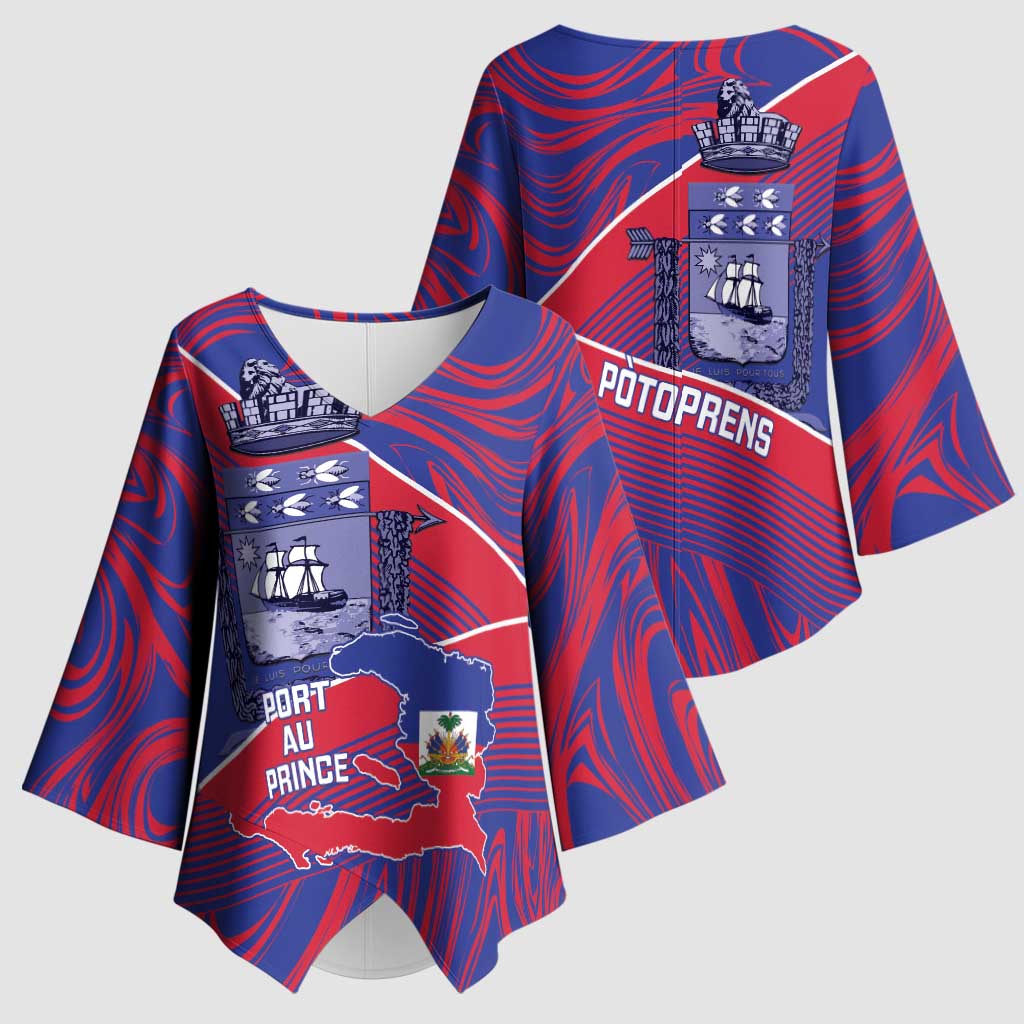 Port-au-Prince Afro-Haitians Kimono Sleeve Blouse Ayiti Map Pòtoprens Flag Color - Wonder Print Shop