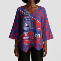 Port-au-Prince Afro-Haitians Kimono Sleeve Blouse Ayiti Map Pòtoprens Flag Color - Wonder Print Shop