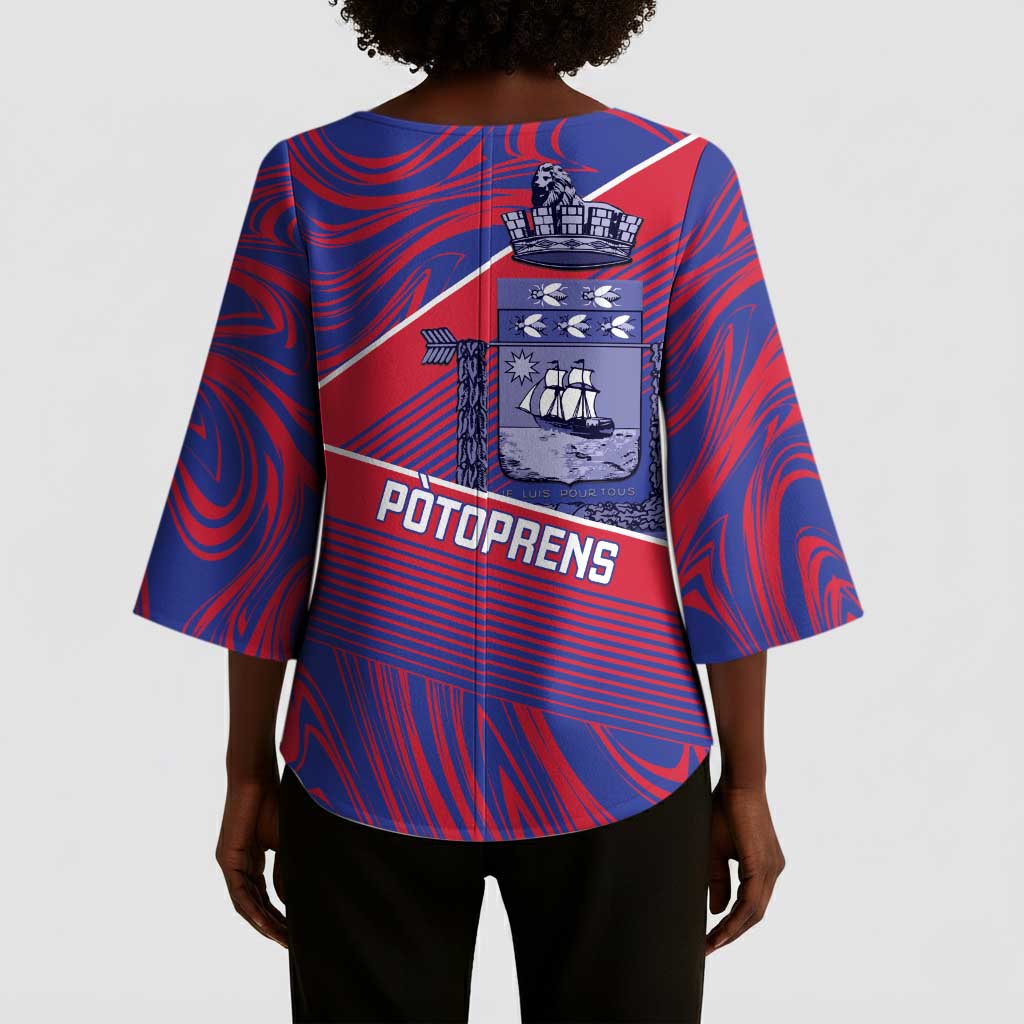 Port-au-Prince Afro-Haitians Kimono Sleeve Blouse Ayiti Map Pòtoprens Flag Color - Wonder Print Shop