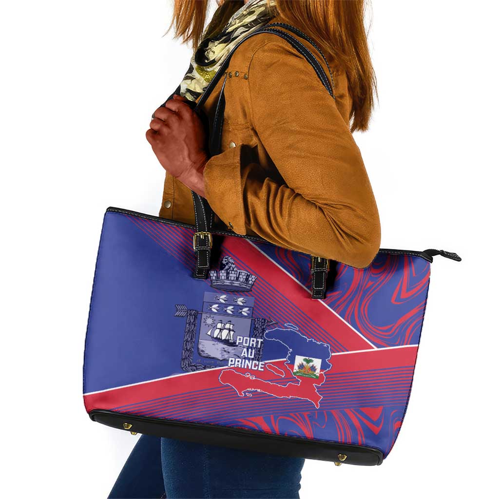 Port-au-Prince Afro-Haitians Leather Tote Bag Ayiti Map Pòtoprens Flag Color - Wonder Print Shop