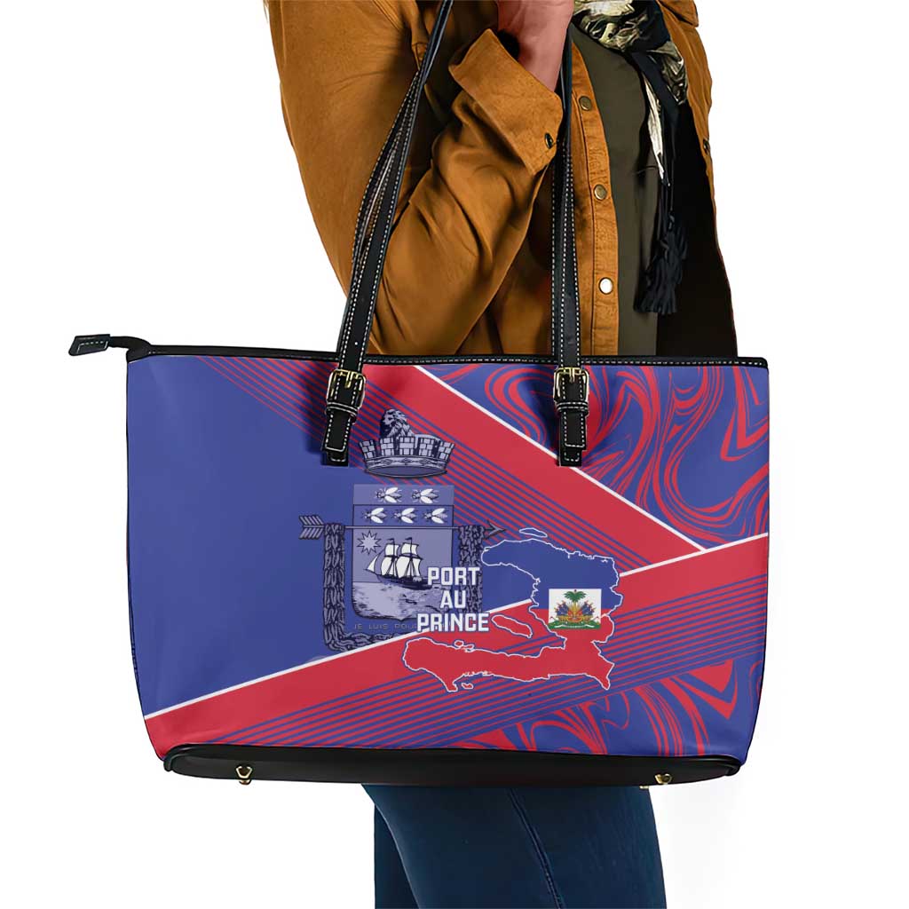 Port-au-Prince Afro-Haitians Leather Tote Bag Ayiti Map Pòtoprens Flag Color - Wonder Print Shop