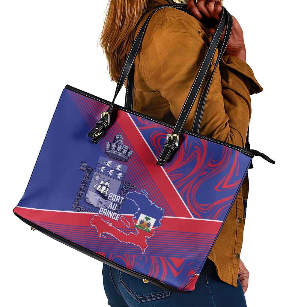 Port-au-Prince Afro-Haitians Leather Tote Bag Ayiti Map Pòtoprens Flag Color - Wonder Print Shop