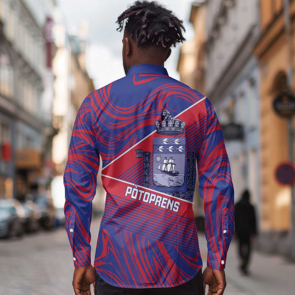 Port-au-Prince Afro-Haitians Long Sleeve Button Shirt Ayiti Map Pòtoprens Flag Color - Wonder Print Shop