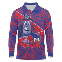 Port-au-Prince Afro-Haitians Long Sleeve Polo Shirt Ayiti Map Pòtoprens Flag Color - Wonder Print Shop