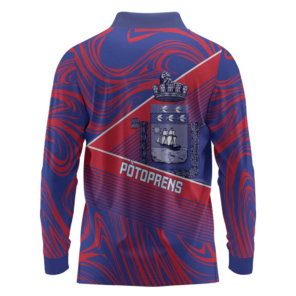 Port-au-Prince Afro-Haitians Long Sleeve Polo Shirt Ayiti Map Pòtoprens Flag Color - Wonder Print Shop